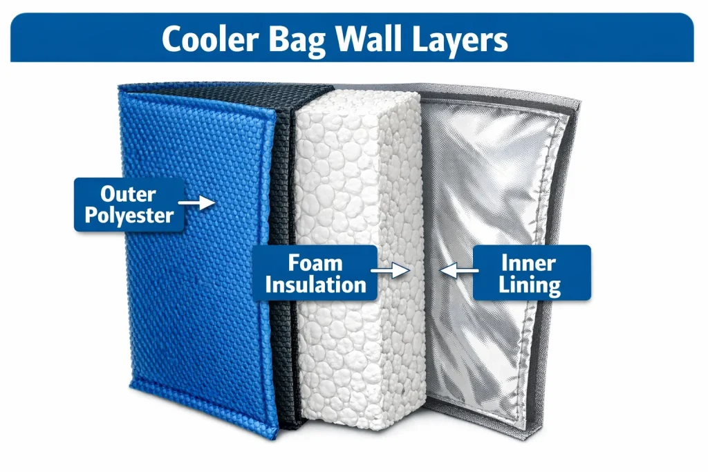 Cooler bag insulation layers foam and lining diagram