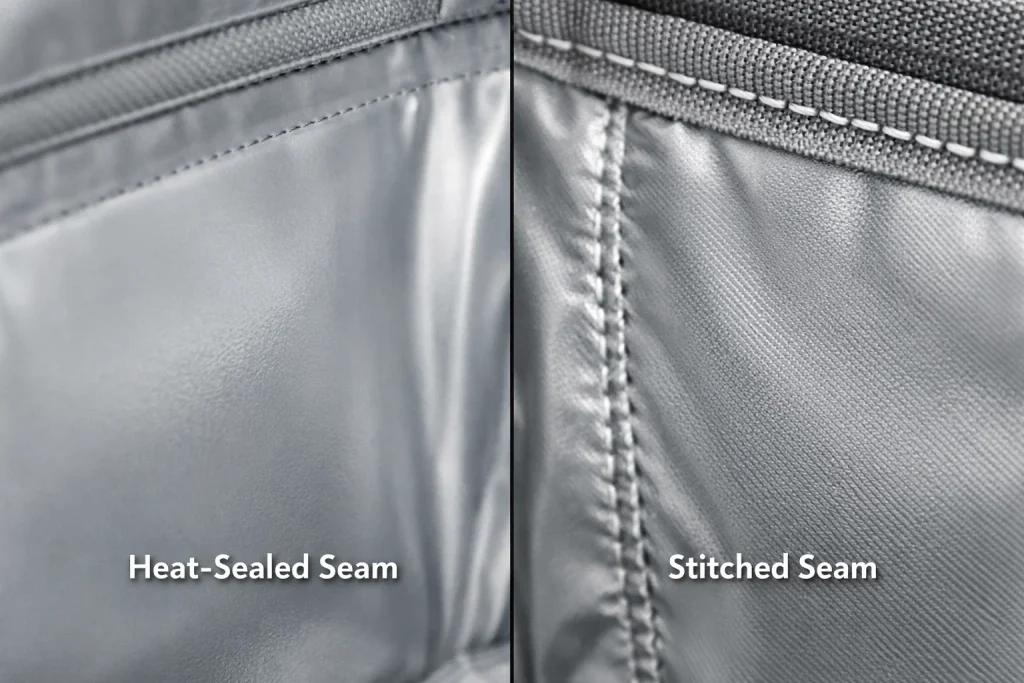 Heat sealed leak proof seams in thermal bag