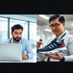 International buyer and Chinese supplier communicating effectively using annotated visuals for custom shoe manufacturing.